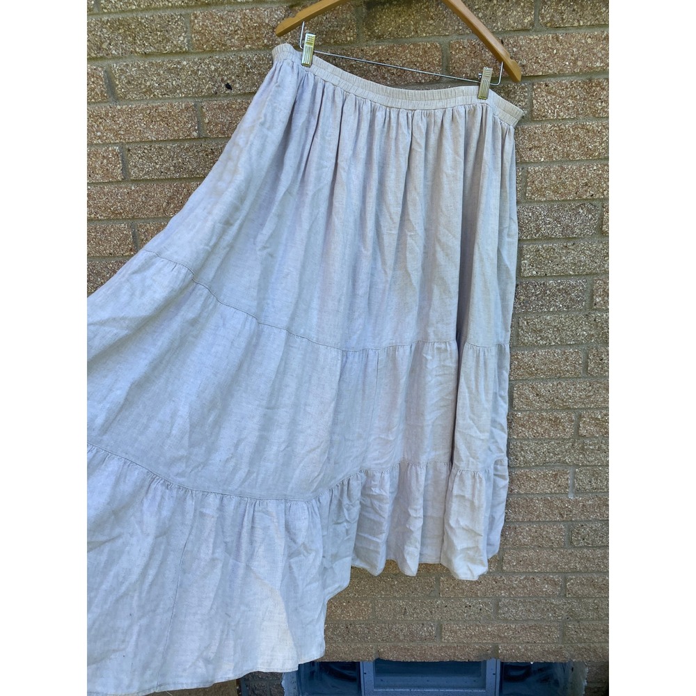 Coldwater Creek Linen Blend Maxi Skirt XL Tan Boho Coastal Lagenlook Earthy 90s - Picture 3 of 5